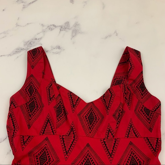 Nooworks red and black diamond print fit and flare retro dress with pockets - Picture 2 of 11